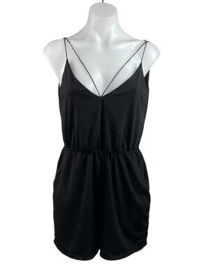 Sparkle & Fade Women's Black Sleeveless Cami Camisole V Neck Jumpsuit Romper S